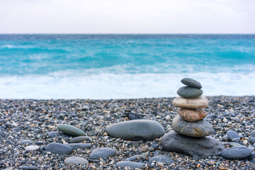 The pebbled Qixing beach in Hualien and the rocks on a fine winter day