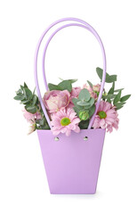 Bouquet of beautiful flowers on white background