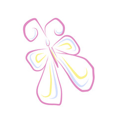 Vector hand drawn butterfly clip art isolated on white background. Doodle pink, yellow and light blue insect illustration for design and decoration.