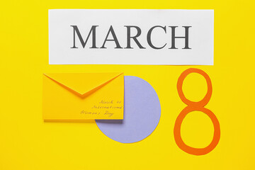 Beautiful composition for International Women's Day on color background