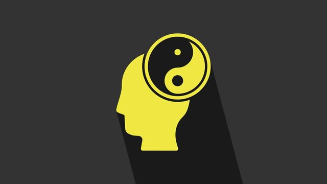 Yellow Yin Yang symbol of harmony and balance icon isolated on grey background. 4K Video motion graphic animation