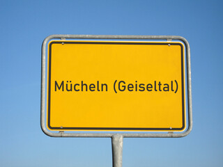 Ortsschild Mücheln (Geiseltal)