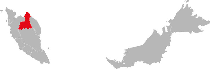 Kelantan state isolated on malaysia map. Gray background. Business concepts and backgrounds.