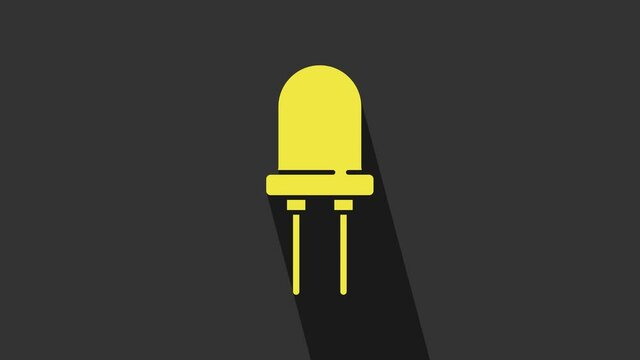 Yellow Light emitting diode icon isolated on grey background. Semiconductor diode electrical component. 4K Video motion graphic animation
