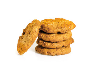 Isolated oatmeal cookies and cereals on a white background