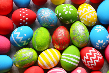 Fototapeta na wymiar Many colorful Easter eggs as background