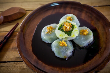 Candy Kuicheai,Garlic chives with soy source. Dim sum is chinese cuisine.