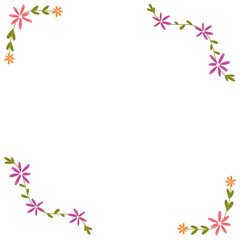 Floral frame with edging on the borders. Vector isolated spring decoration