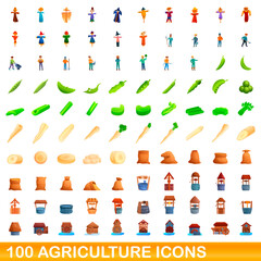 100 agriculture icons set. Cartoon illustration of 100 agriculture icons vector set isolated on white background