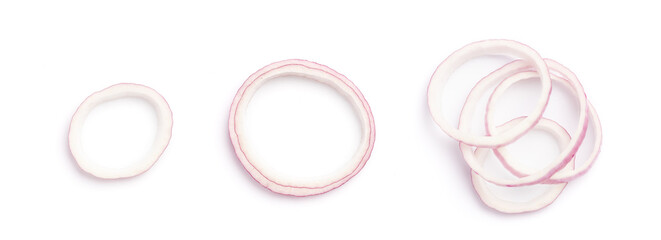 Top view Red sliced onion isolated on white background