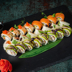 sushi set on the black background