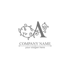 A Letter logo template. Monnogram, delicate floral design. Personal logo. Vector design. Rose flower