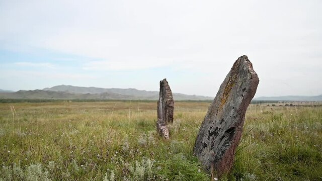 Mounds of the Bronze Age in the steppe in Khakassia