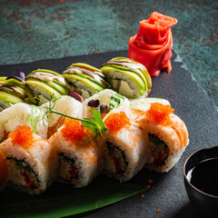 sushi set on the black background