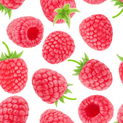 Colourful endless pattern made with raspberry isolated on white background.