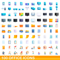 100 office icons set. Cartoon illustration of 100 office icons vector set isolated on white background
