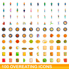 100 overeating icons set. Cartoon illustration of 100 overeating icons vector set isolated on white background