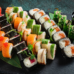 sushi on the black background