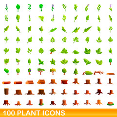 Obraz premium 100 plant icons set. Cartoon illustration of 100 plant icons vector set isolated on white background