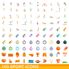 100 sport icons set. Cartoon illustration of 100 sport icons vector set isolated on white background