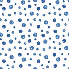 watercolor illustration.  Seamless pattern, blue  dots, watercolor spots, lines on a white background.  Design for fabrics, clothing, wrapping paper, postcards, printing