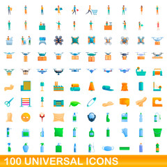 Fototapeta premium 100 universal icons set. Cartoon illustration of 100 universal icons vector set isolated on white background