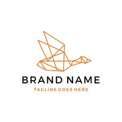 geometric flying goose line outline logo vector icon illustration