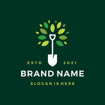 Shovel Tree Leaf Spade Nature Green Logo Vector Icon Illustration