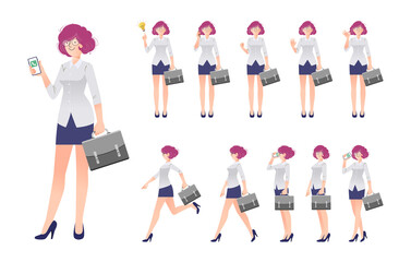 Obraz premium Set of business Woman cartoon character vecter illustration.