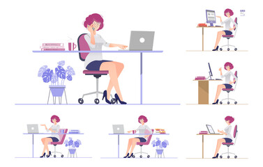 Set of business Woman cartoon character vecter illustration.