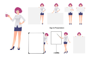 Set of business Woman cartoon character vecter illustration.
