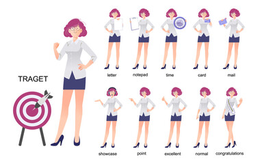 Fototapeta premium Set of business Woman cartoon character vecter illustration.