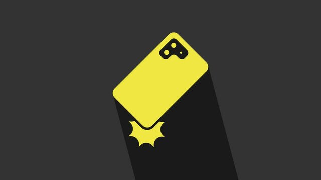 Yellow Shockproof mobile phone icon isolated on grey background. 4K Video motion graphic animation