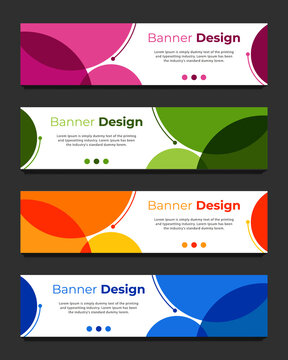 Vector abstract geometric design banner web template. Abstract header blue, green, orange, pink shape vector design. Abstract corporate business banner web template, horizontal advertising.