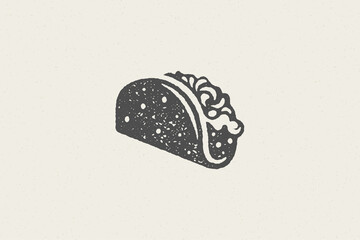 Mexican taco silhouette for street fast food design hand drawn stamp effect vector illustration. - obrazy, fototapety, plakaty
