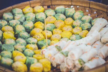 Street food booth selling Chinese specialty Steamed Dumplings in Beijing