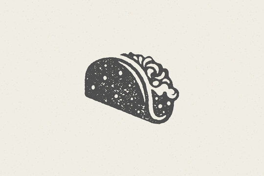 Mexican taco silhouette for street fast food design hand drawn stamp effect vector illustration.