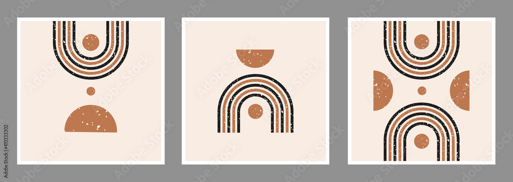 Poster modern abstract set aesthetic backgrounds with textured various geometric rainbow and shapes. wall d