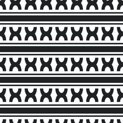 Seamless vector tribal pattern. Simple geometric repeat elements background. Black and white design. For fabric, cover, textile, wrapping etc.