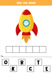 Spelling game for kids. Cartoon space rocket.