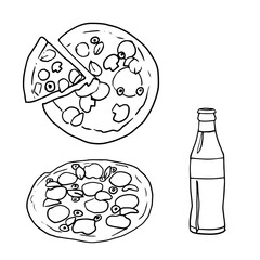 Outline pizza slice. Doodle. Vector. Drink and food