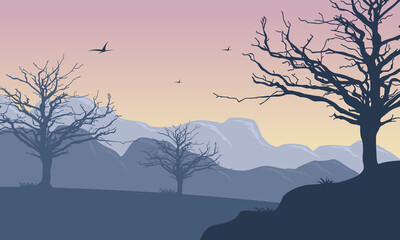A lovely atmosphere of a warm morning in the countryside. Vector illustration
