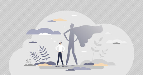 Superhero male as professional strong and brave leader tiny person concept