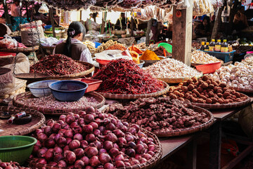 Food Market at Pyin Oo Lwin, Maymyo, Shan State of Myanmar, former Burma.