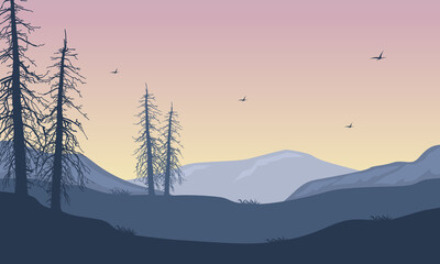 Very nice scenery mountains on a bright morning in the countryside. Vector illustration