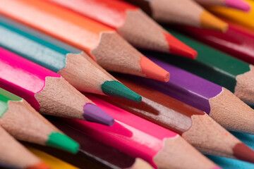 Close up macro shot of color pencil pile pencil nibsClose up macro shot of color pencil pile pencil nibs