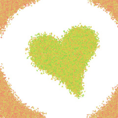 abstract background on the form of a heart of small leaves in a frame