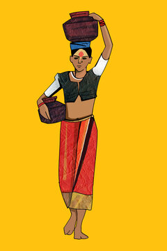Indian rural women carrying water