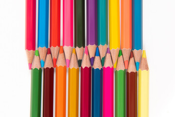 Close up macro shot of color pencil pile pencil nibs.