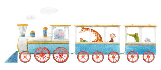 Beautiful baby stock illustration with cute watercolor train. © zenina